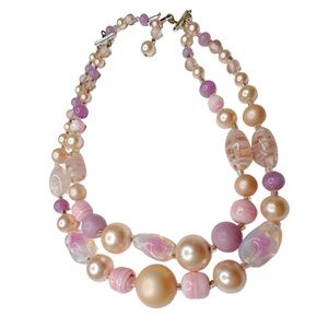Vintage Pink and Purple Beaded Acrylic Necklace